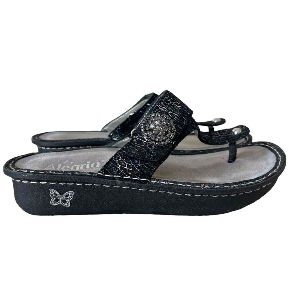 Alegria Carina Comfort Leather Sandals Ladies EU 41 US 8.5/9 Rhinestones Black